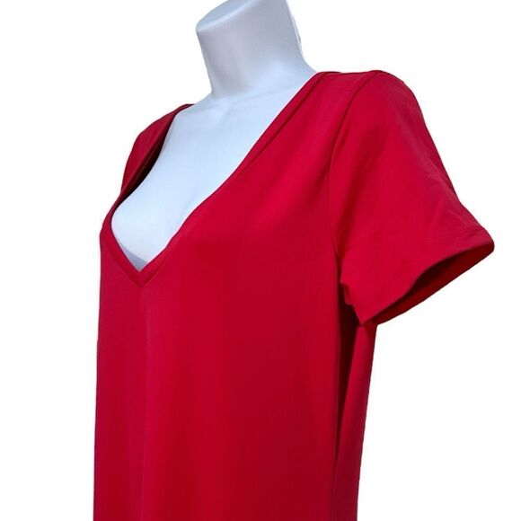 LEITH from Nordstrom V-Neck Short Sleeve Bodycon Dress Red Size Large - Picture 4 of 8